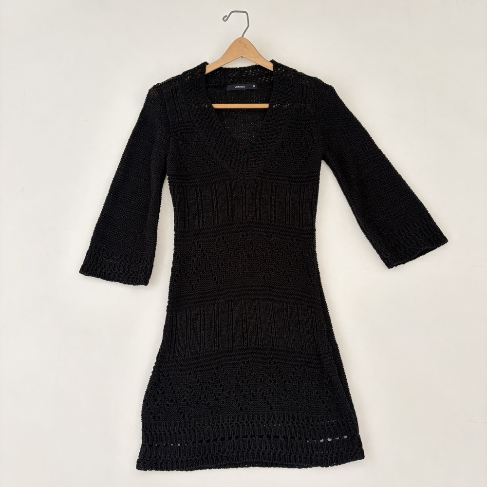 Vertigo Women Crochet Dress Medium Black Whimsigoth Witchy Romantic Fairy Grunge